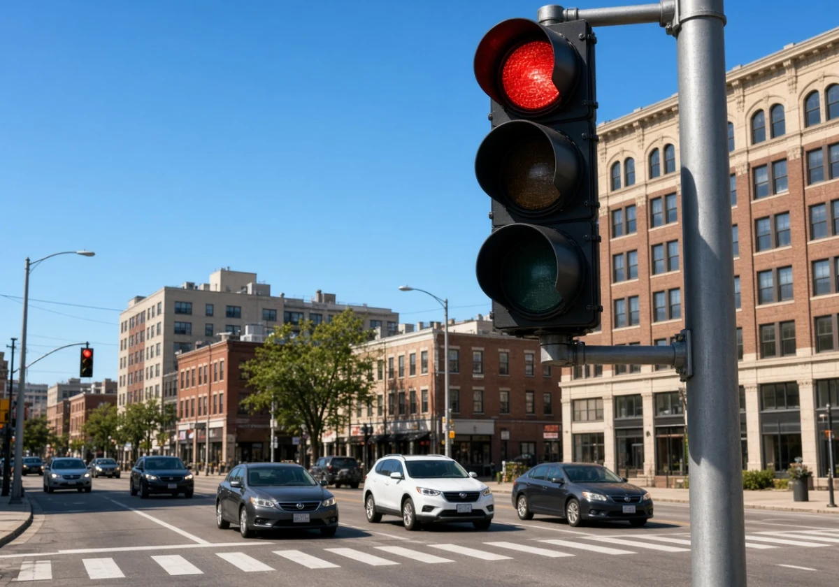 A traffic light mid-cycle