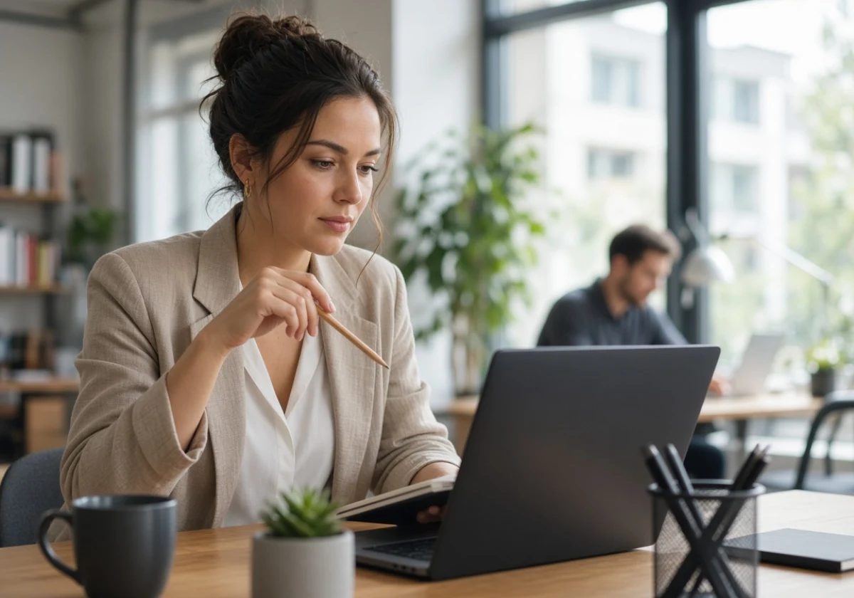 A professional attending a meeting using an office app