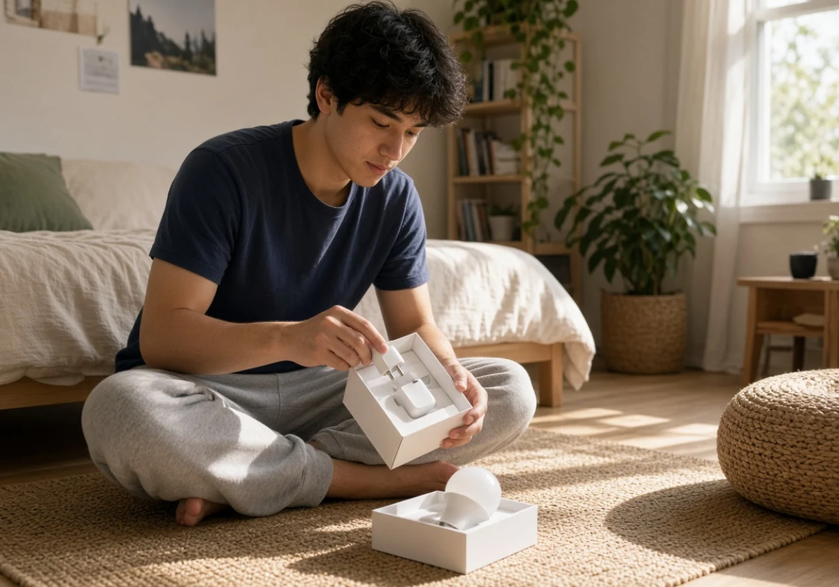 A homeowner installing a new smart device